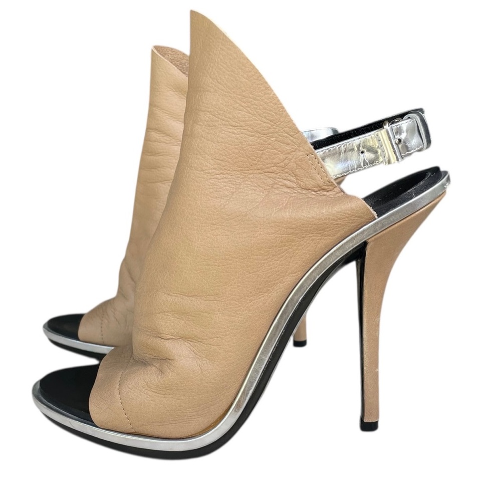 Balenciaga beige and silver leather Glove peep-toe slingback mule sandals 38 - Picture 3 of 10